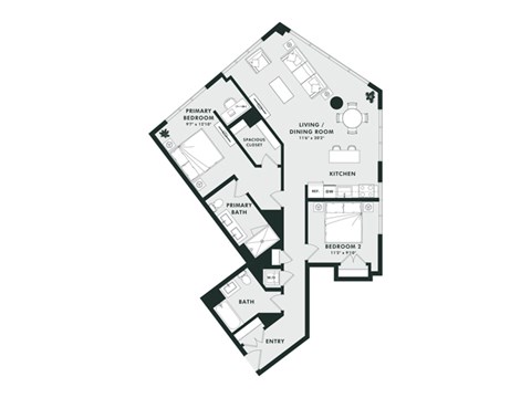 Floor plan for 2 beds, 2 baths, 1252 sqft